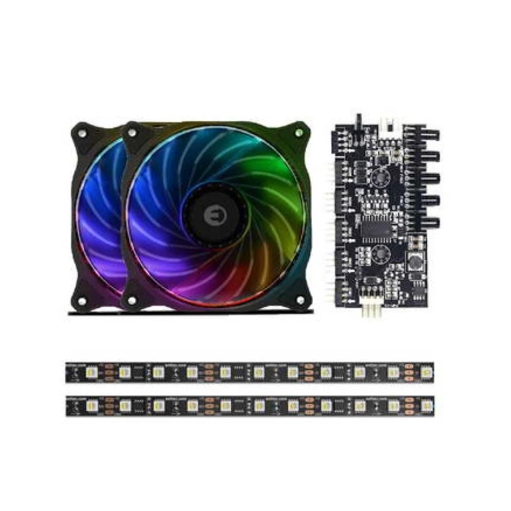 Kit 2x Fan RGB FXE15-120S4P4S + 2x Fita RGB + controlador RGB CLD05SPRO